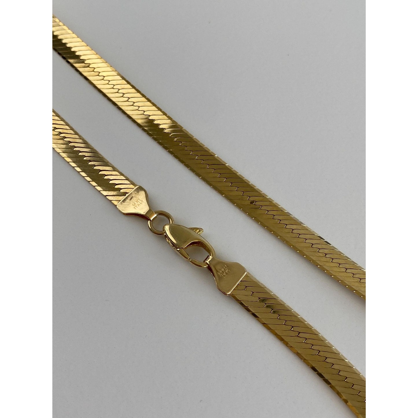 Vintage Solid 14k Yellow Gold Long Chunky Herringbone Chain Necklace - 24 inches