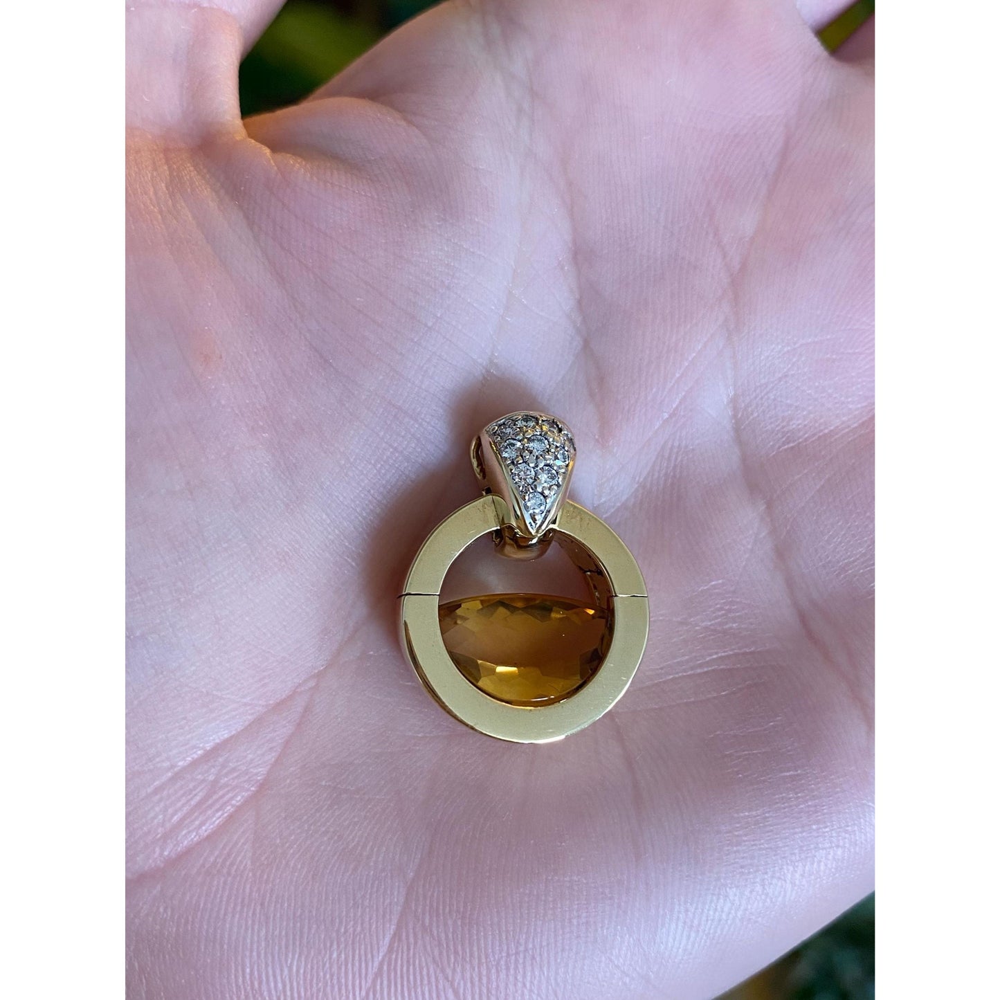 Vintage Solid 18k Yellow Gold Diamond Citrine Charm