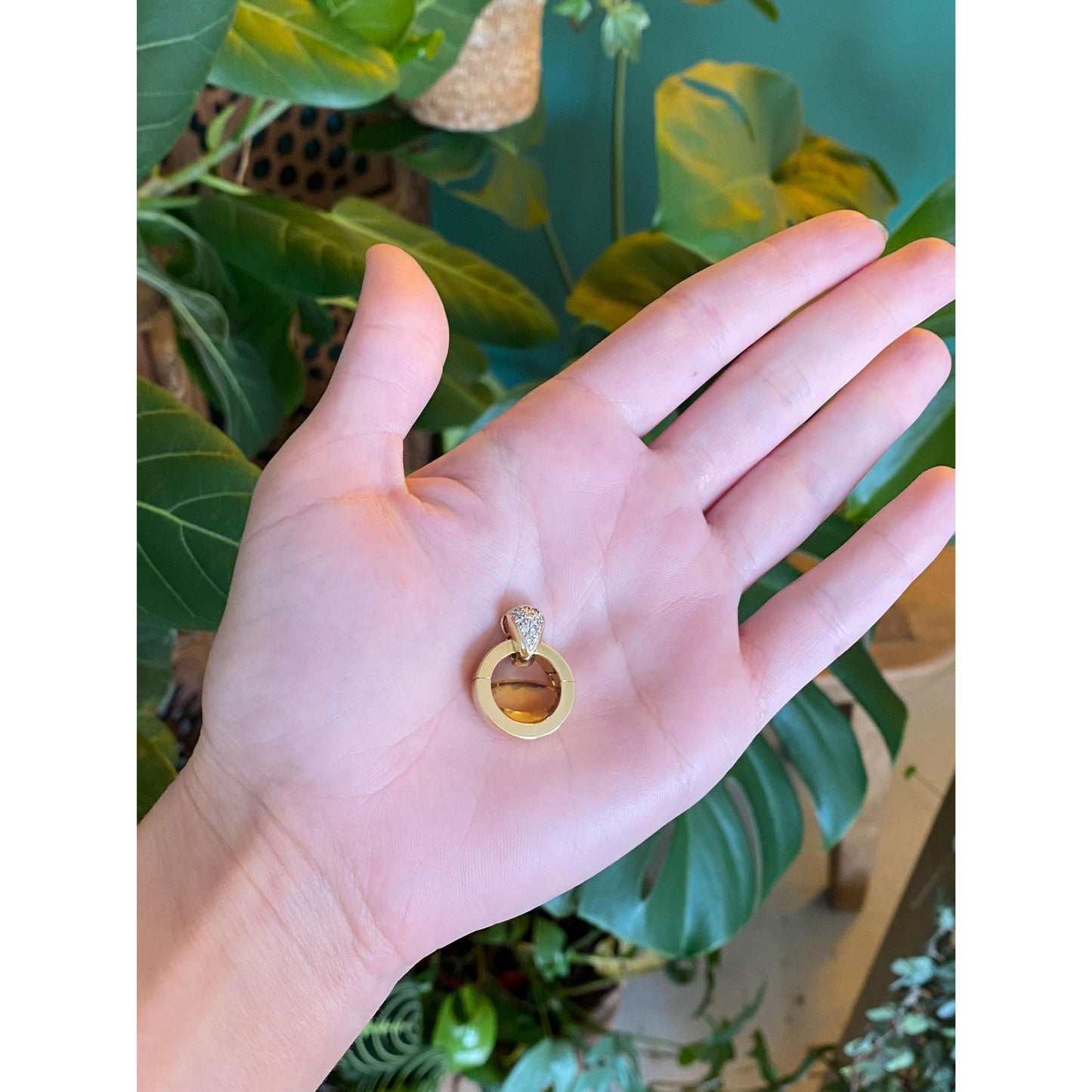 Vintage Solid 18k Yellow Gold Diamond Citrine Charm