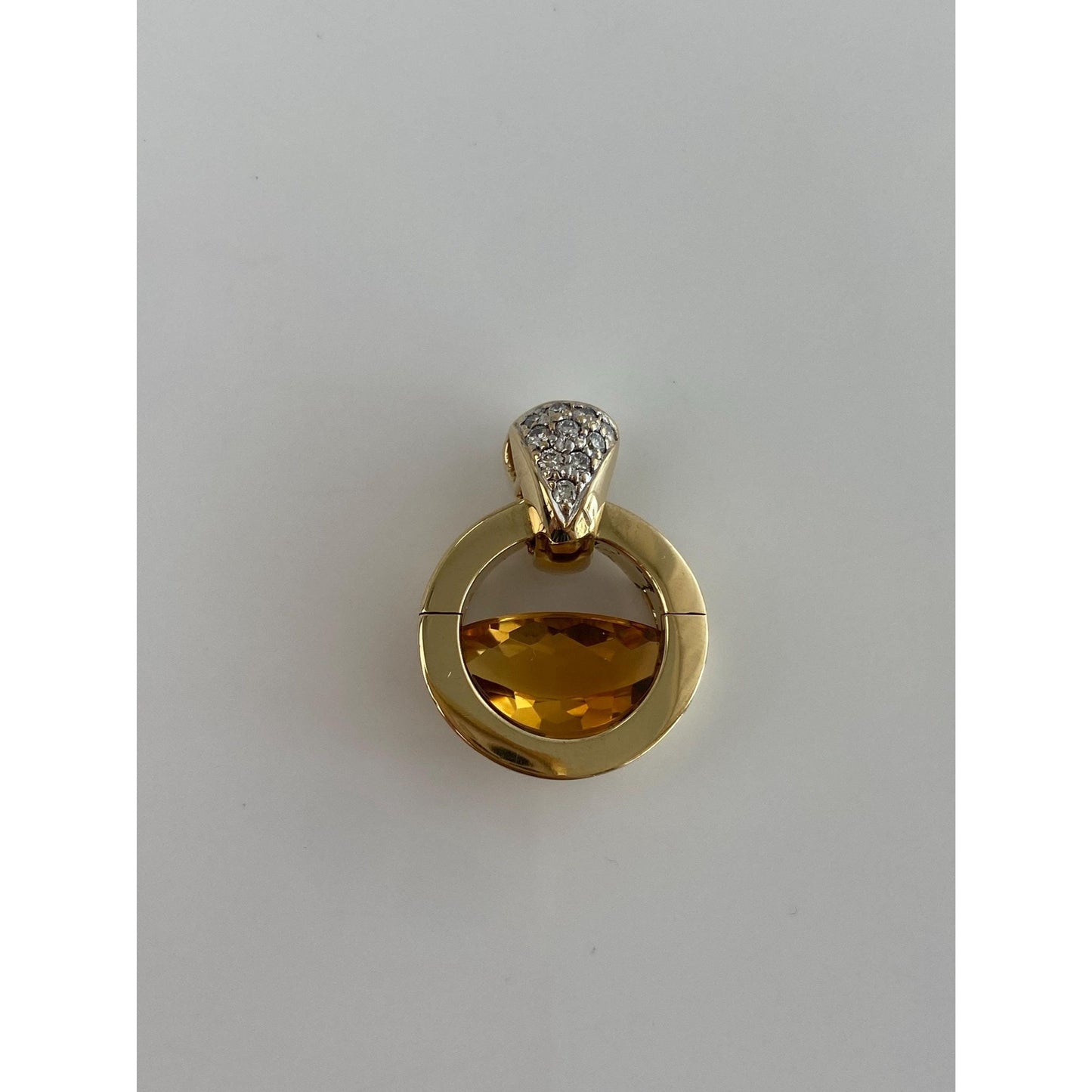 Vintage Solid 18k Yellow Gold Diamond Citrine Charm