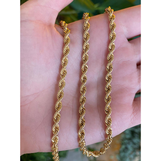 Vintage Solid 14k Yellow Gold Chunky Rope Chain Necklace - 18.25 inches
