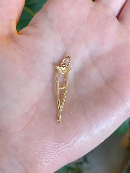 Vintage Solid 18k Yellow Gold Crutch Charm