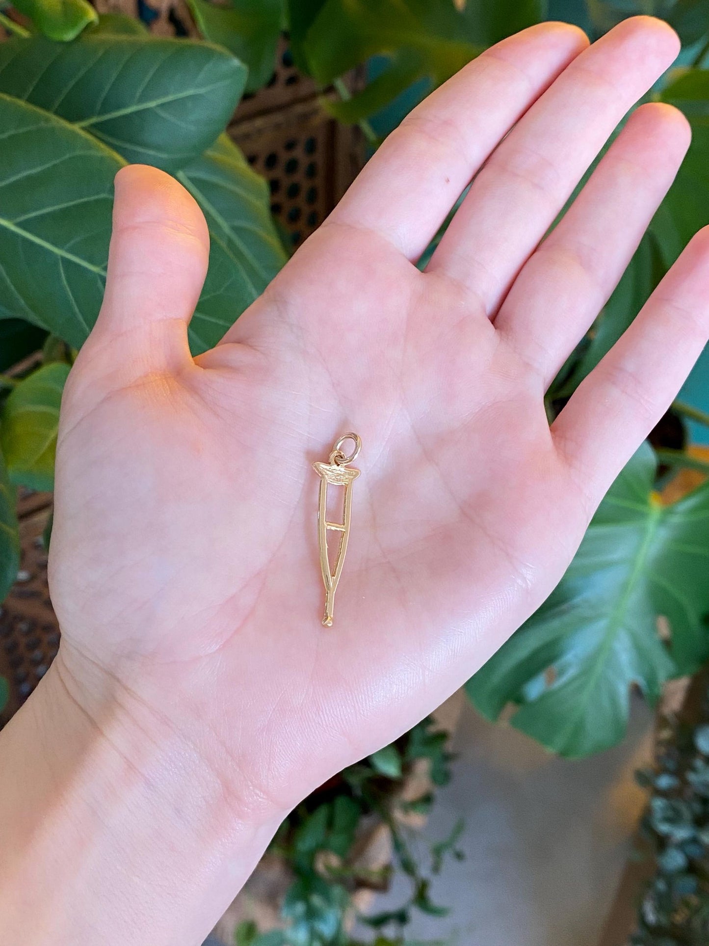 Vintage Solid 18k Yellow Gold Crutch Charm