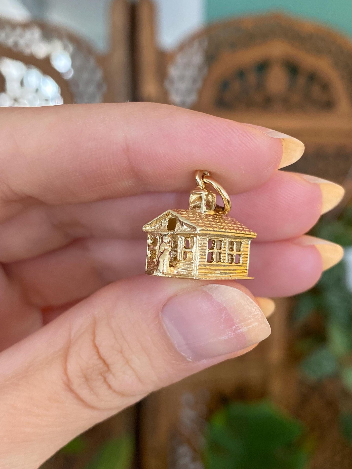 Vintage Solid 14k Yellow Gold School House Charm