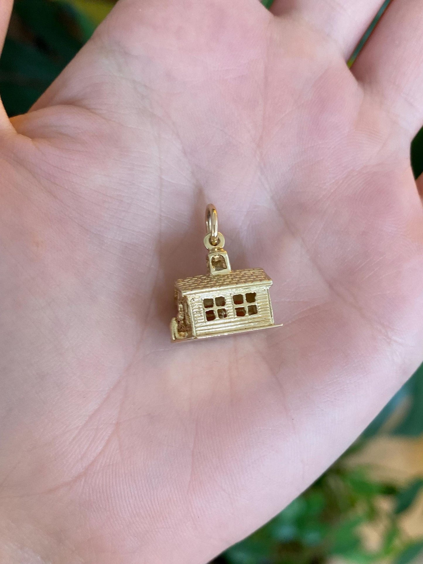 Vintage Solid 14k Yellow Gold School House Charm