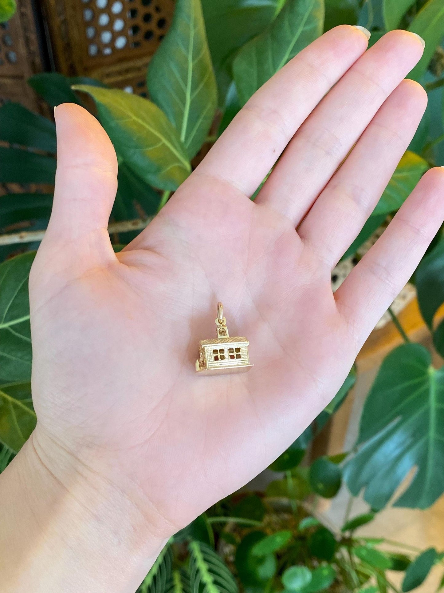 Vintage Solid 14k Yellow Gold School House Charm