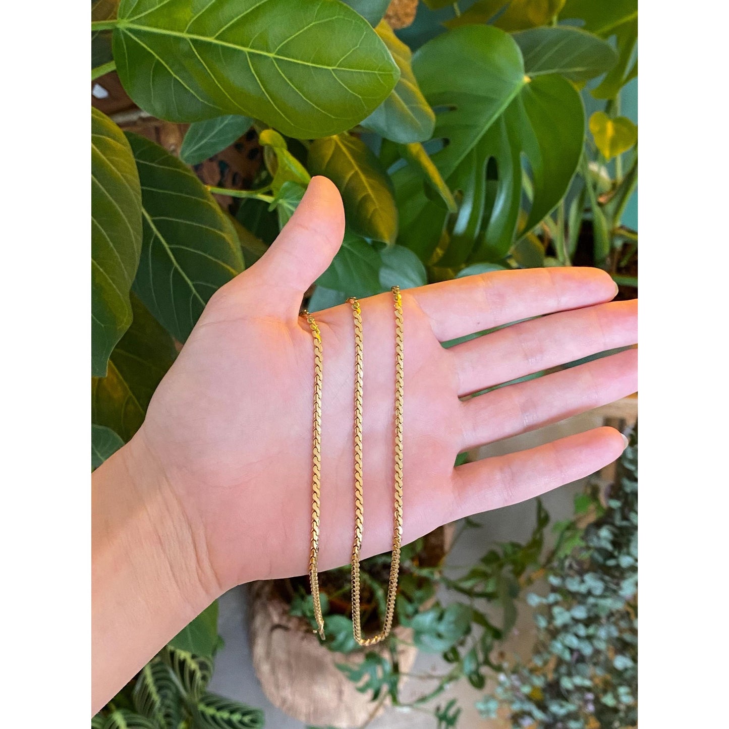 Vintage Solid 14k Yellow Gold Chunky Long Serpentine Chain Necklace - 25.5 inches