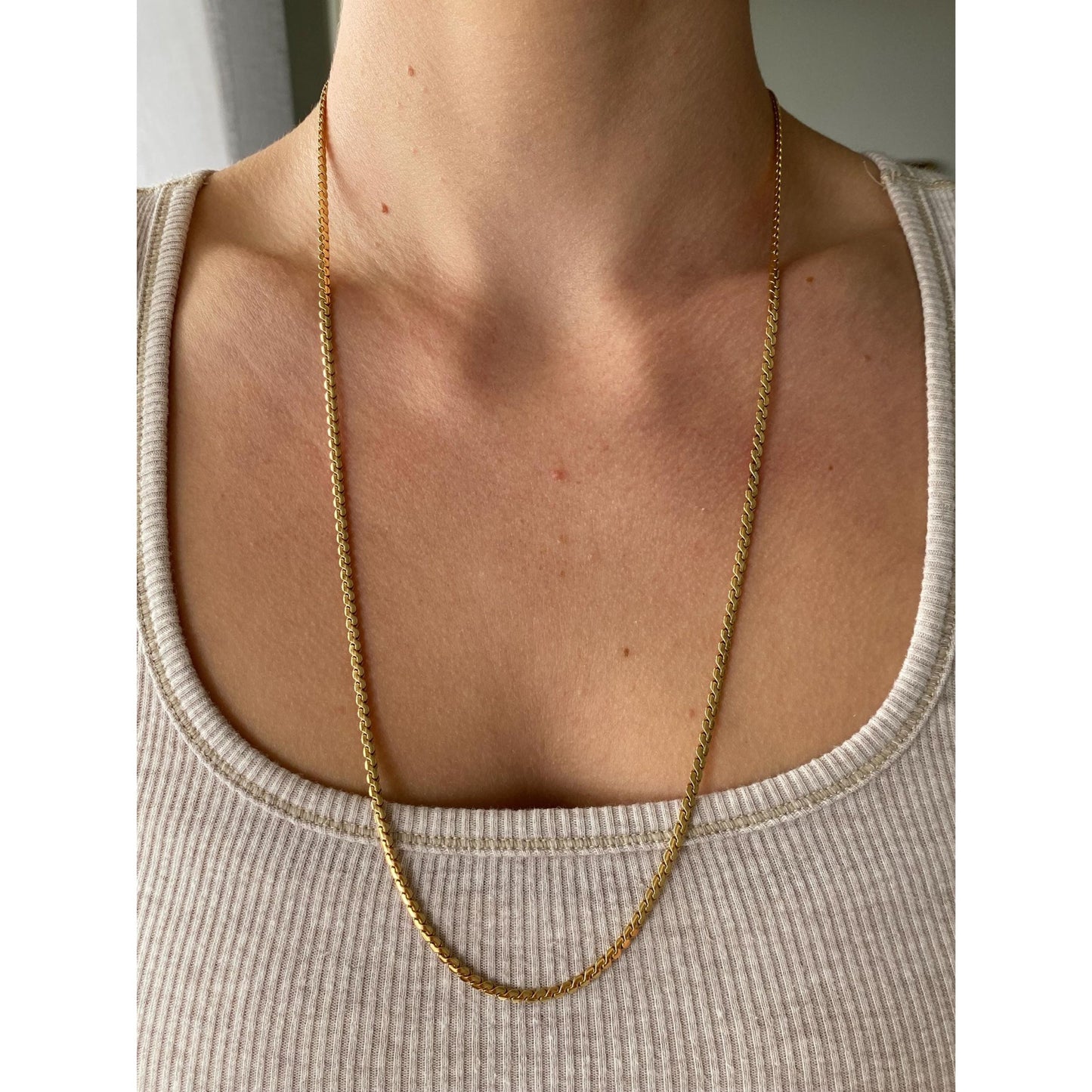 Vintage Solid 14k Yellow Gold Chunky Long Serpentine Chain Necklace - 25.5 inches