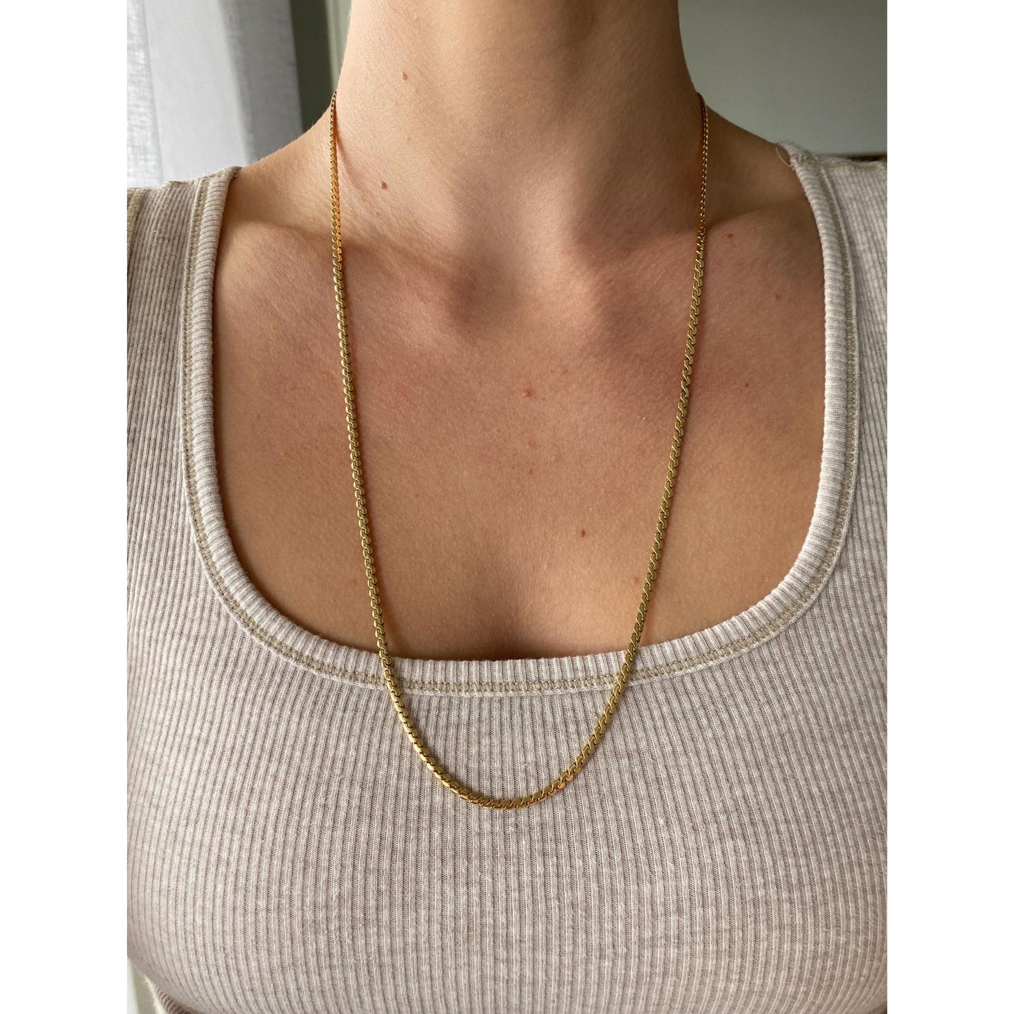 Vintage Solid 14k Yellow Gold Chunky Long Serpentine Chain Necklace - 25.5 inches