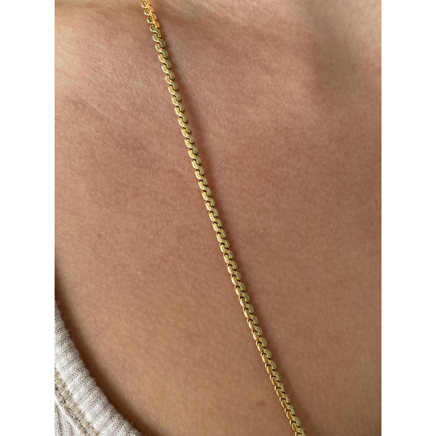 Vintage Solid 14k Yellow Gold Chunky Long Serpentine Chain Necklace - 25.5 inches