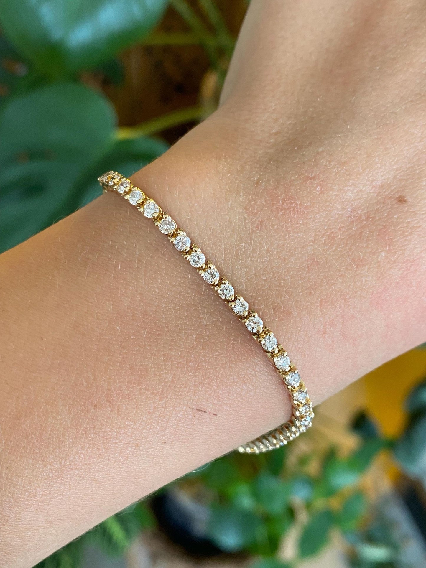 Vintage Solid 14k Yellow Gold Diamond Link Bracelet - 7 Inches
