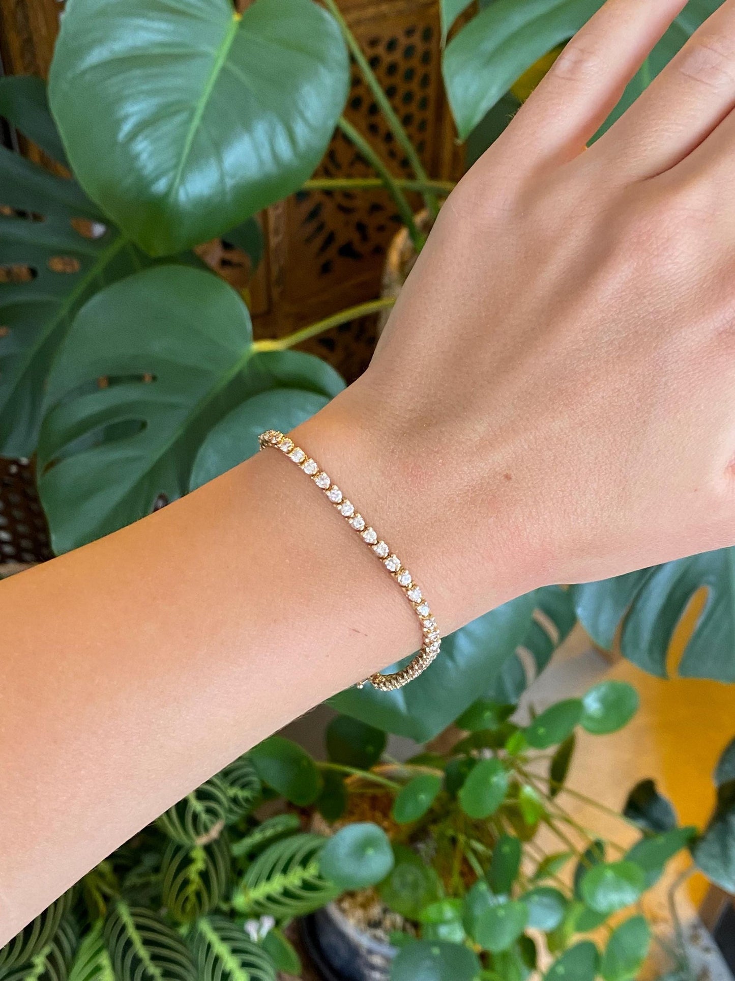 Vintage Solid 14k Yellow Gold Diamond Link Bracelet - 7 Inches