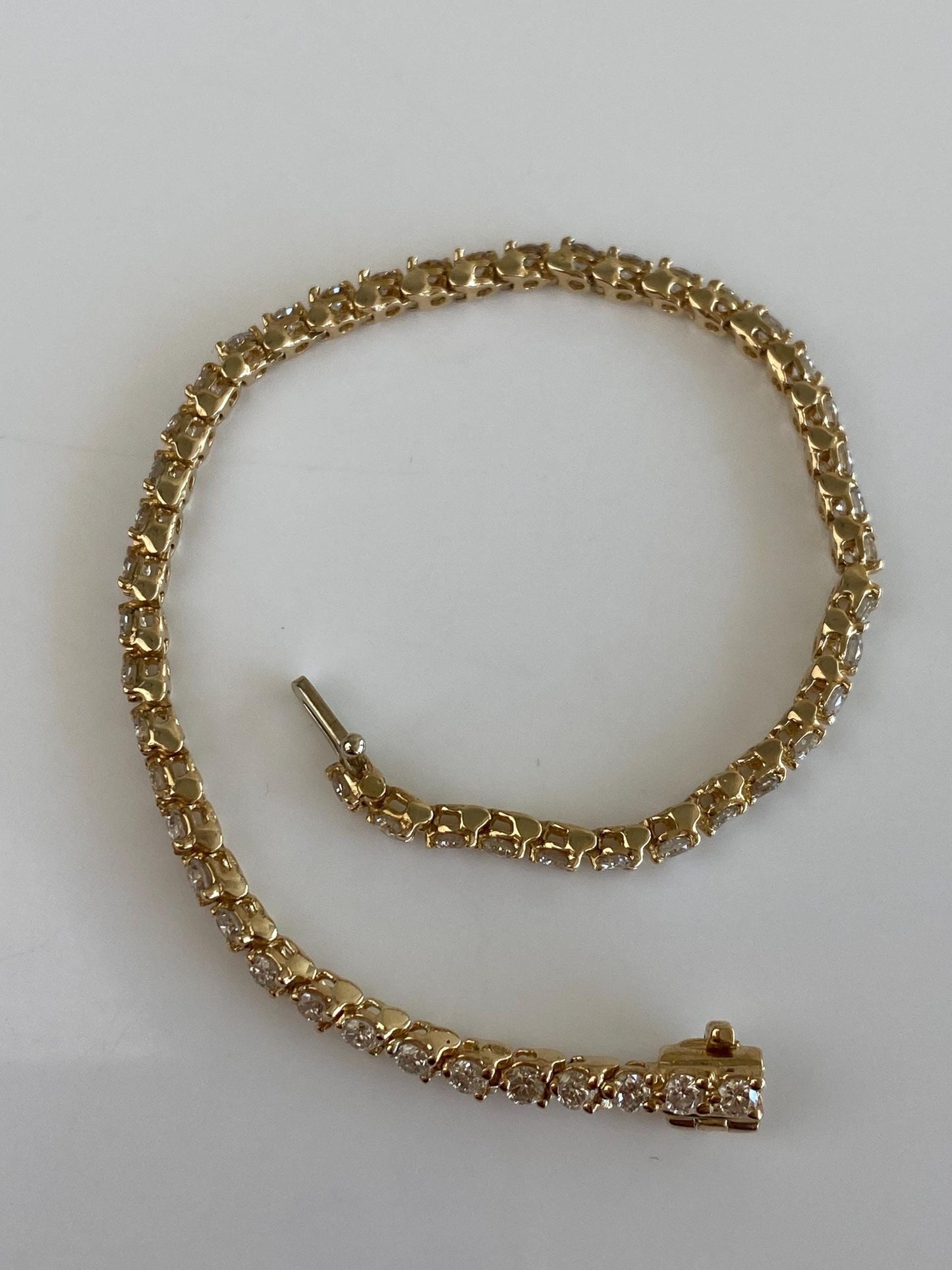 Vintage Solid 14k Yellow Gold Diamond Link Bracelet - 7 Inches