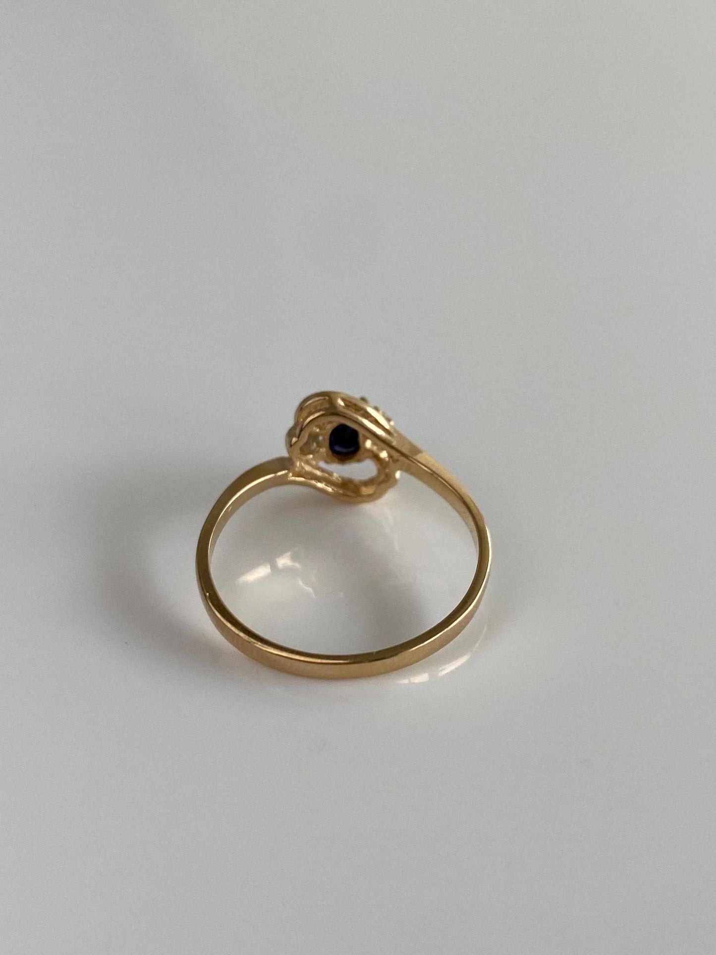 Solid 14k Yellow Gold Diamonds Blue Sapphire Dainty Ring - Size 6.5