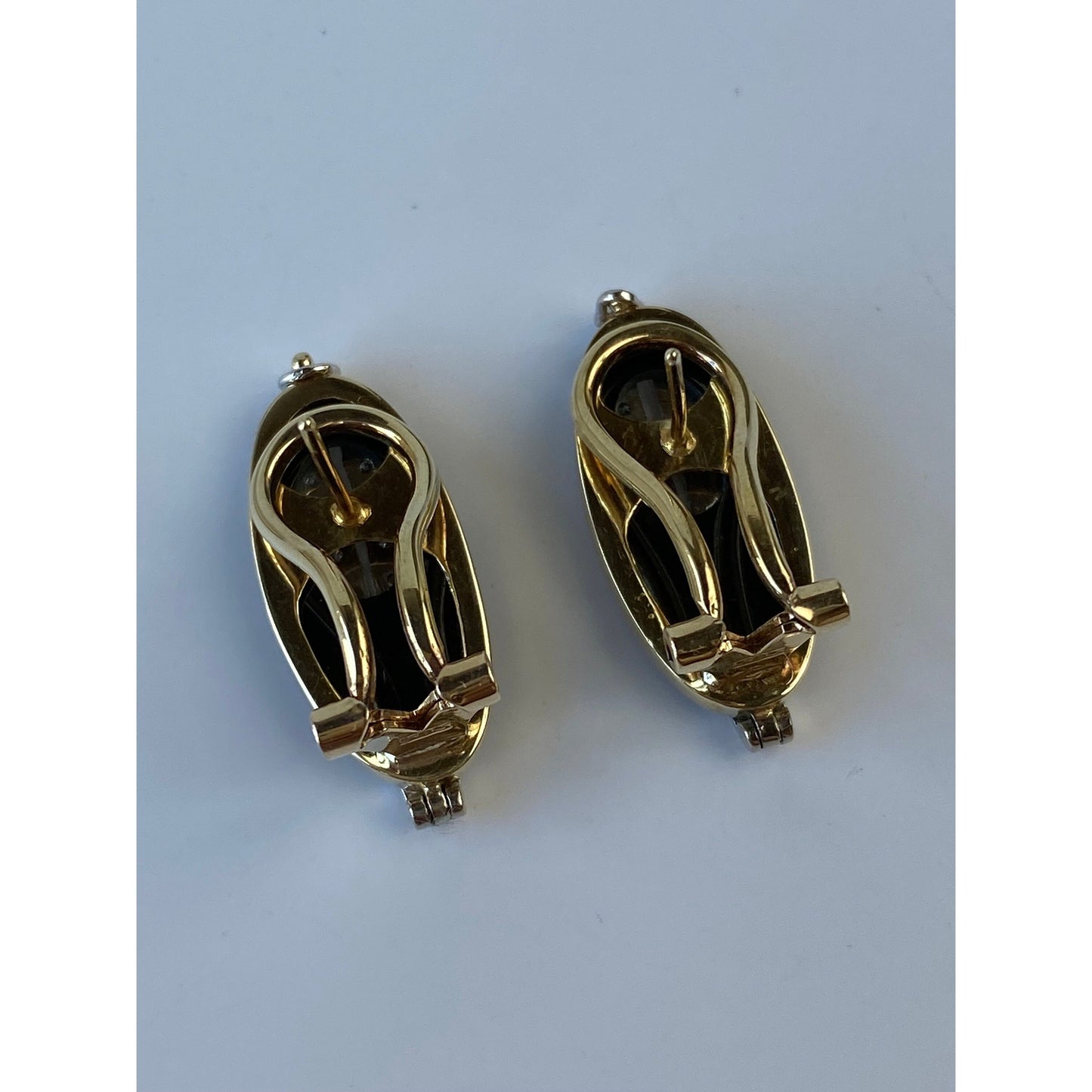 Vintage Solid 14k White & Yellow Gold Onyx Diamond Drop Earrings