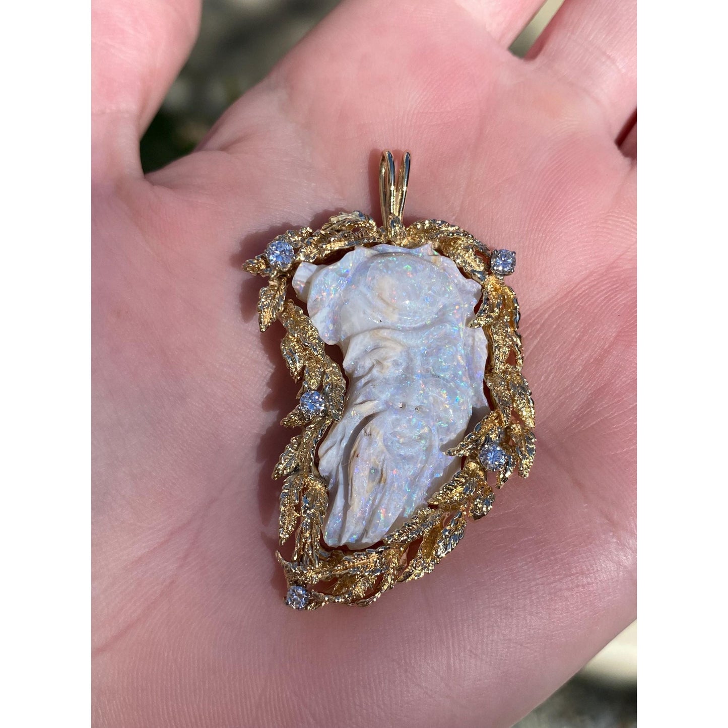 Vintage Solid 14k Yellow Gold Diamond Agate God Man Charm