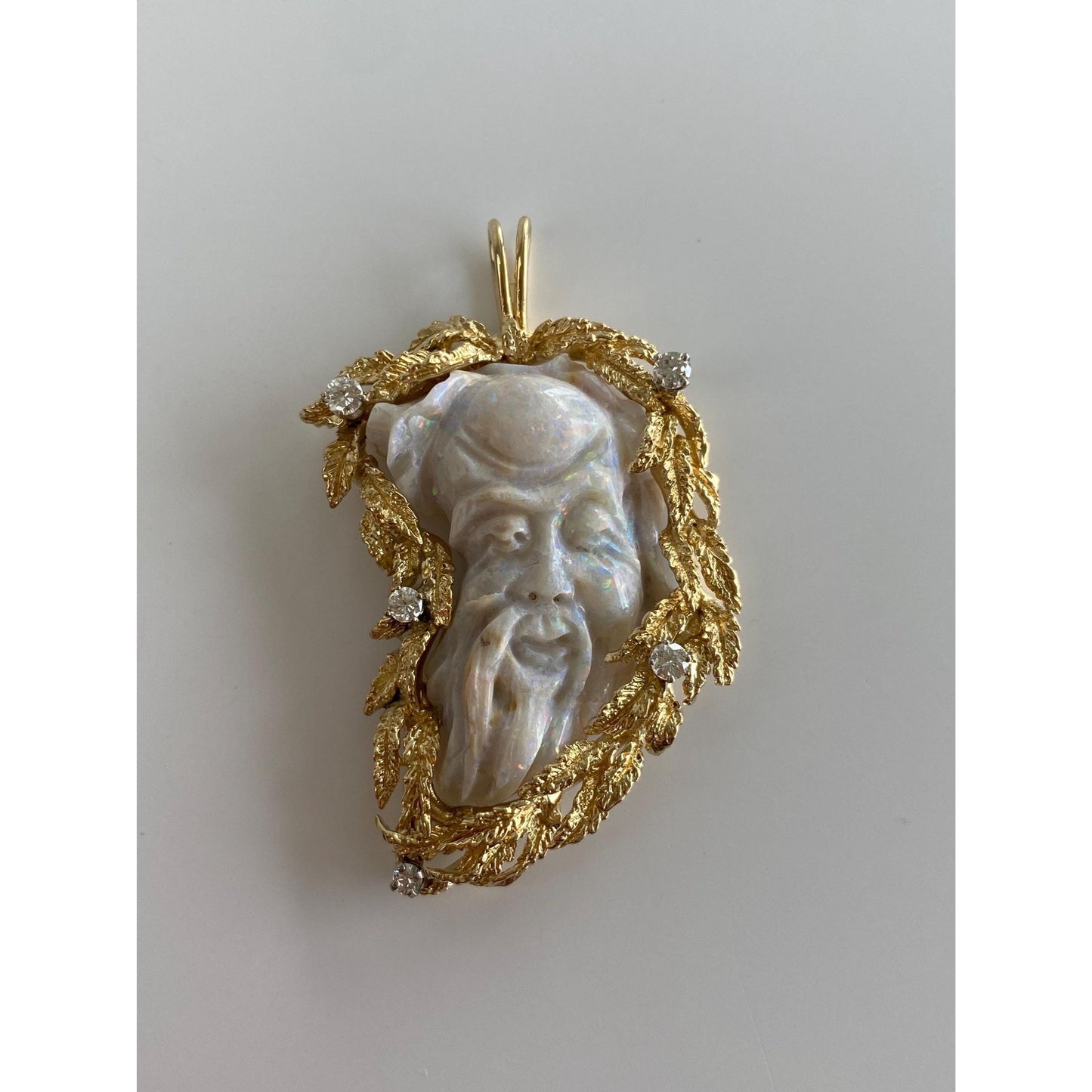 Vintage Solid 14k Yellow Gold Diamond Agate God Man Charm