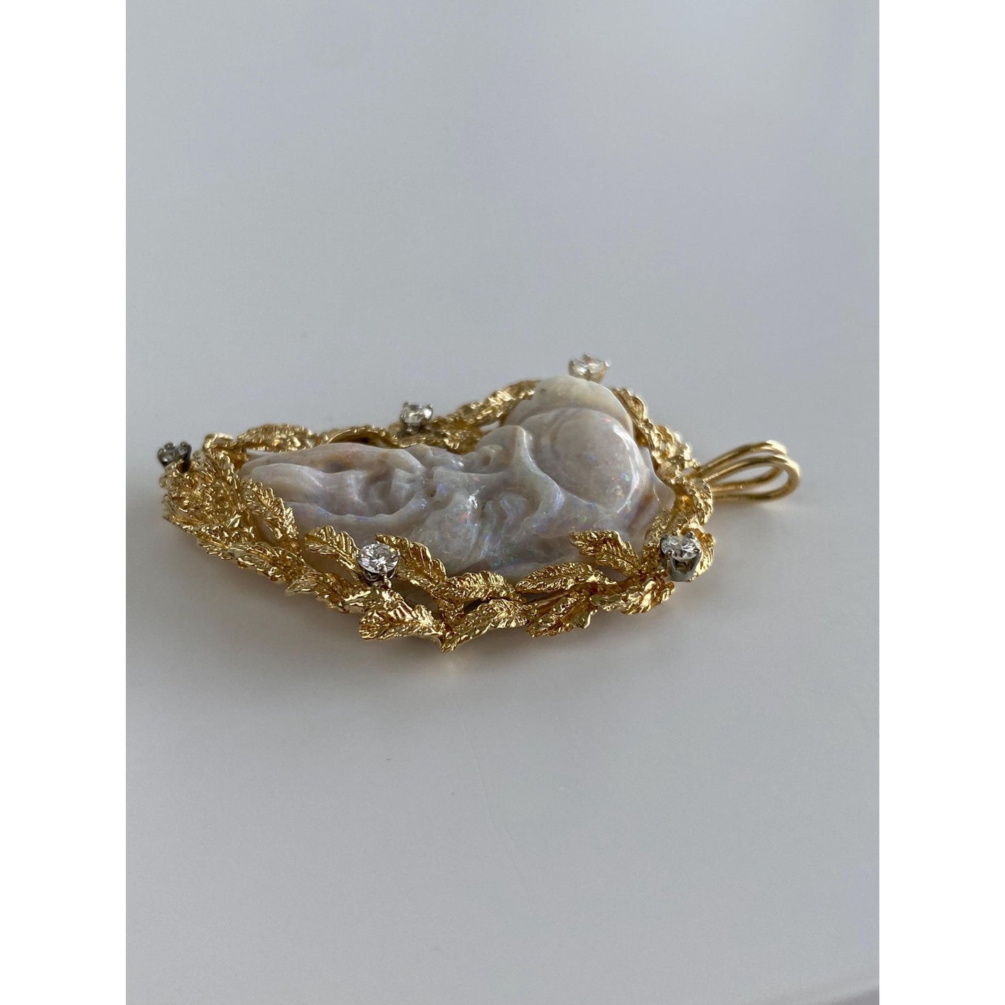 Vintage Solid 14k Yellow Gold Diamond Agate God Man Charm