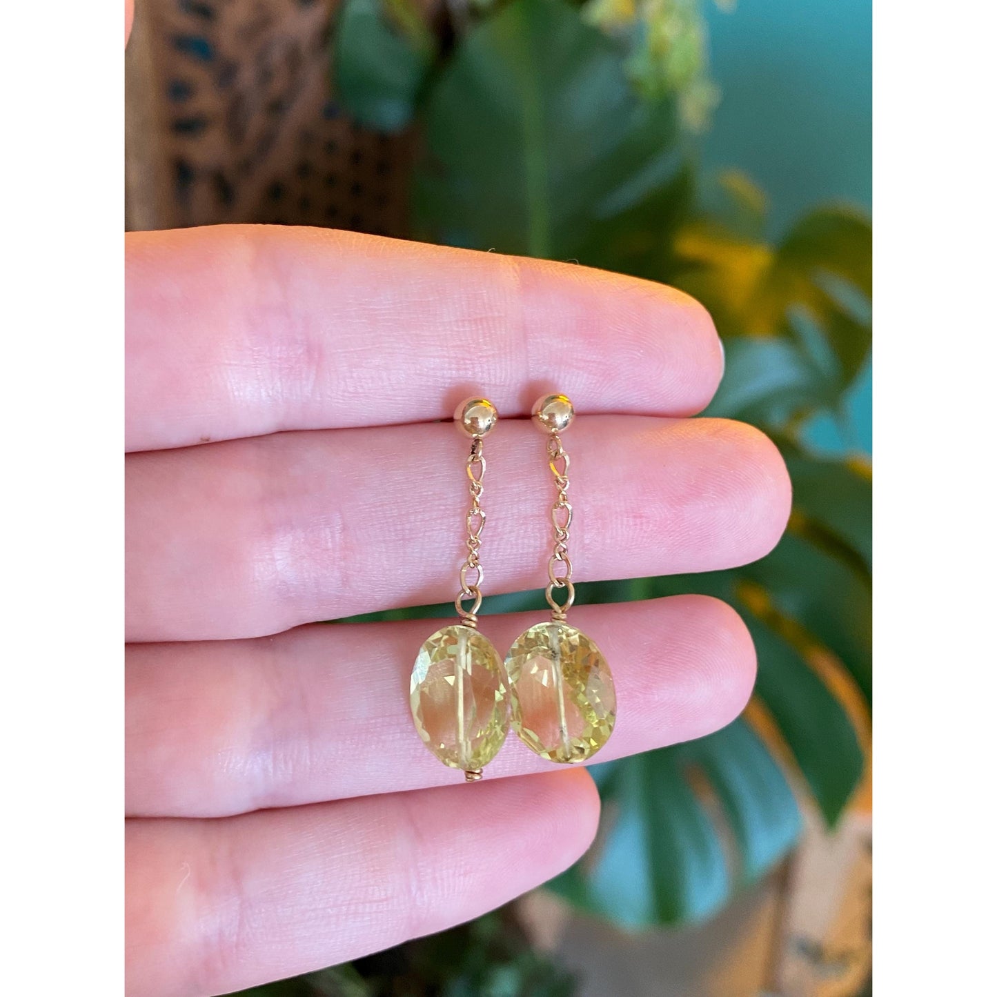 Solid 14k Lemon Quartz Drop Dangle Earrings