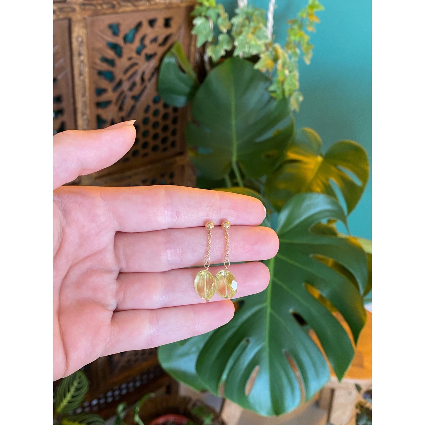 Solid 14k Lemon Quartz Drop Dangle Earrings