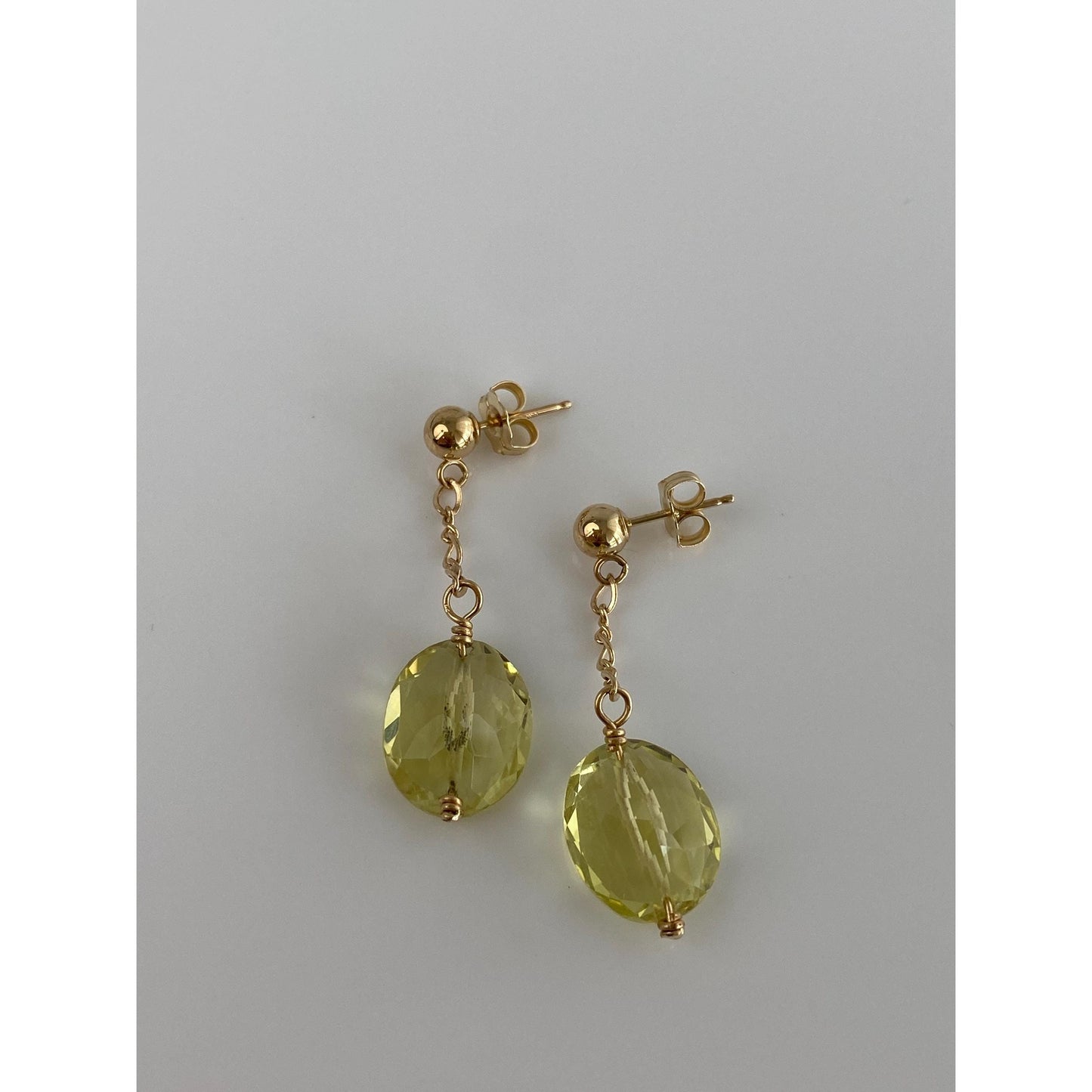 Solid 14k Lemon Quartz Drop Dangle Earrings