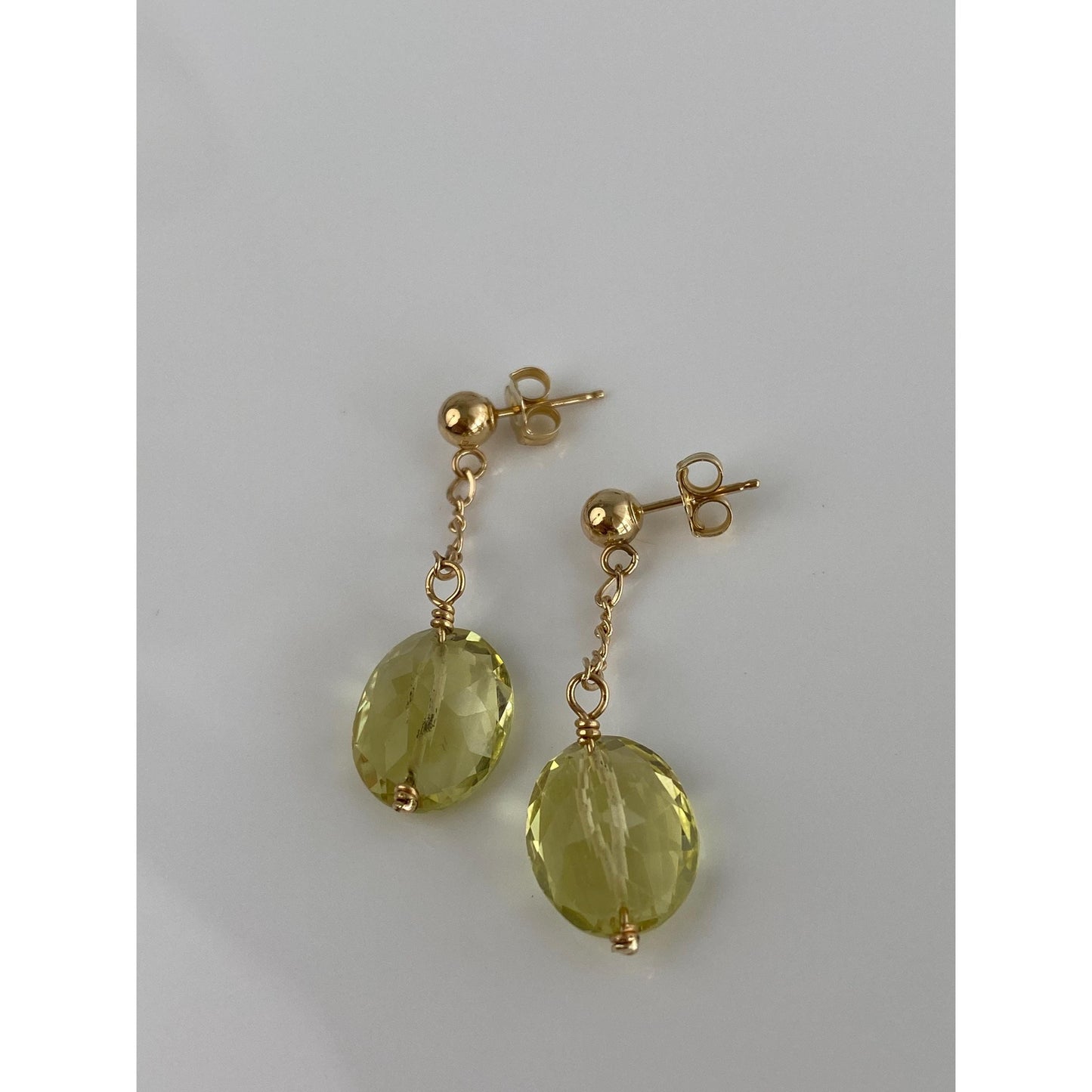 Solid 14k Lemon Quartz Drop Dangle Earrings