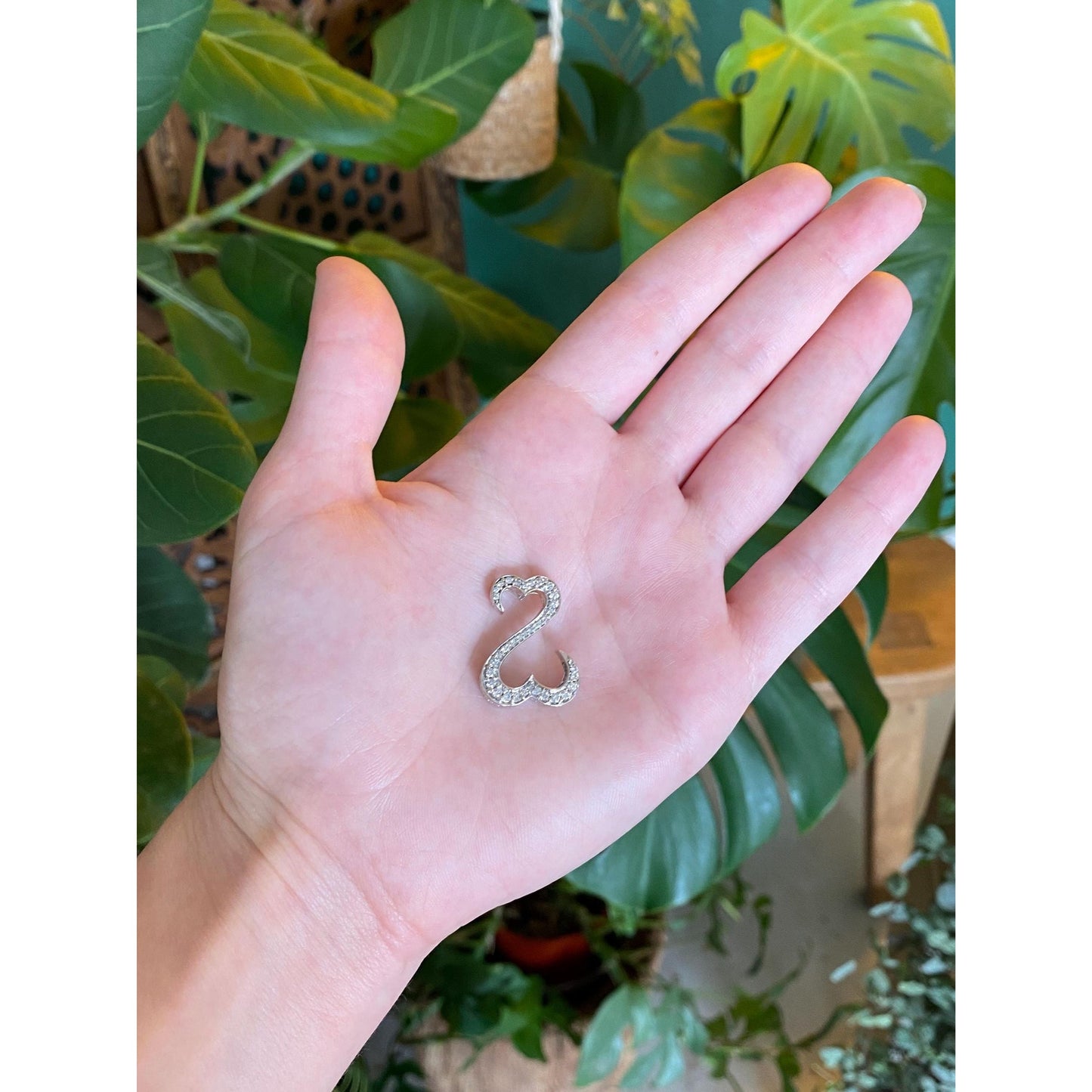 Solid 14k White Gold Diamond Jane Seymour Heart Slide Charm