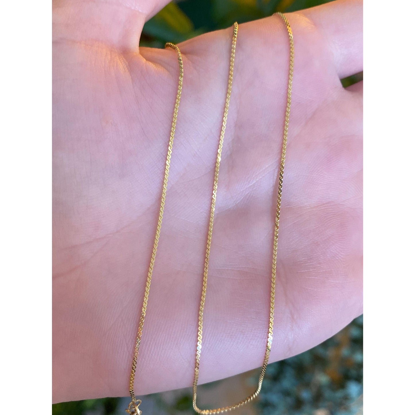 Vintage Solid 14k Yellow Gold Serpentine Chain Necklace - 15 inches