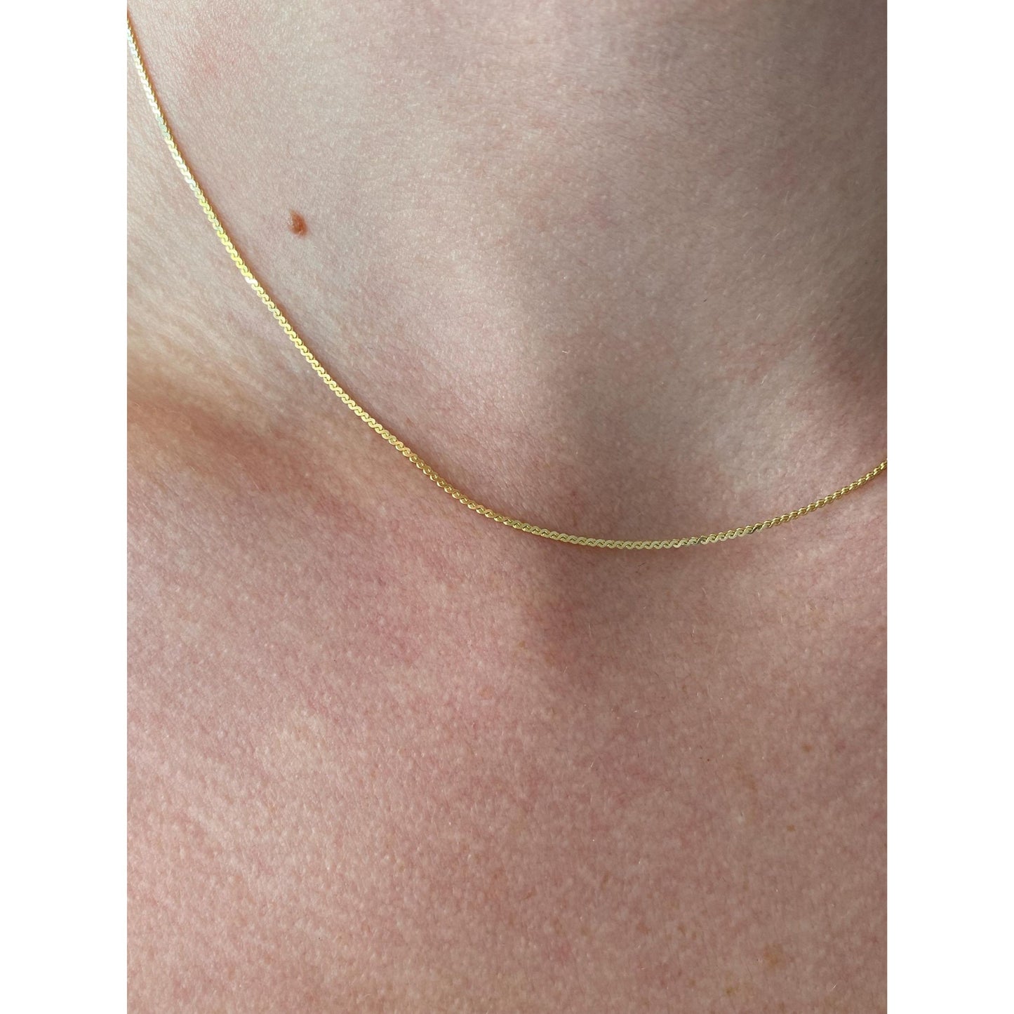 Vintage Solid 14k Yellow Gold Serpentine Chain Necklace - 15 inches