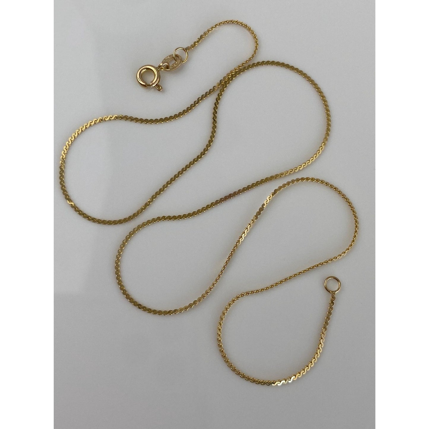 Vintage Solid 14k Yellow Gold Serpentine Chain Necklace - 15 inches