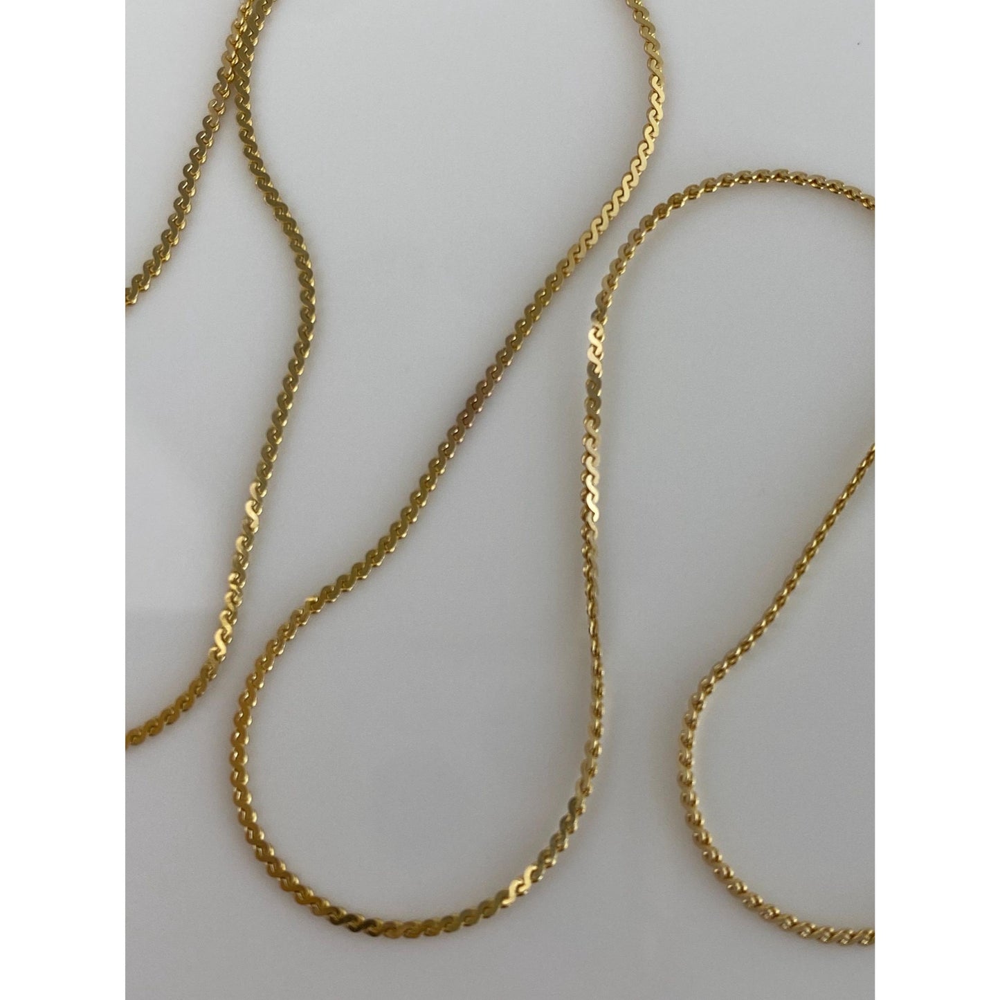 Vintage Solid 14k Yellow Gold Serpentine Chain Necklace - 15 inches