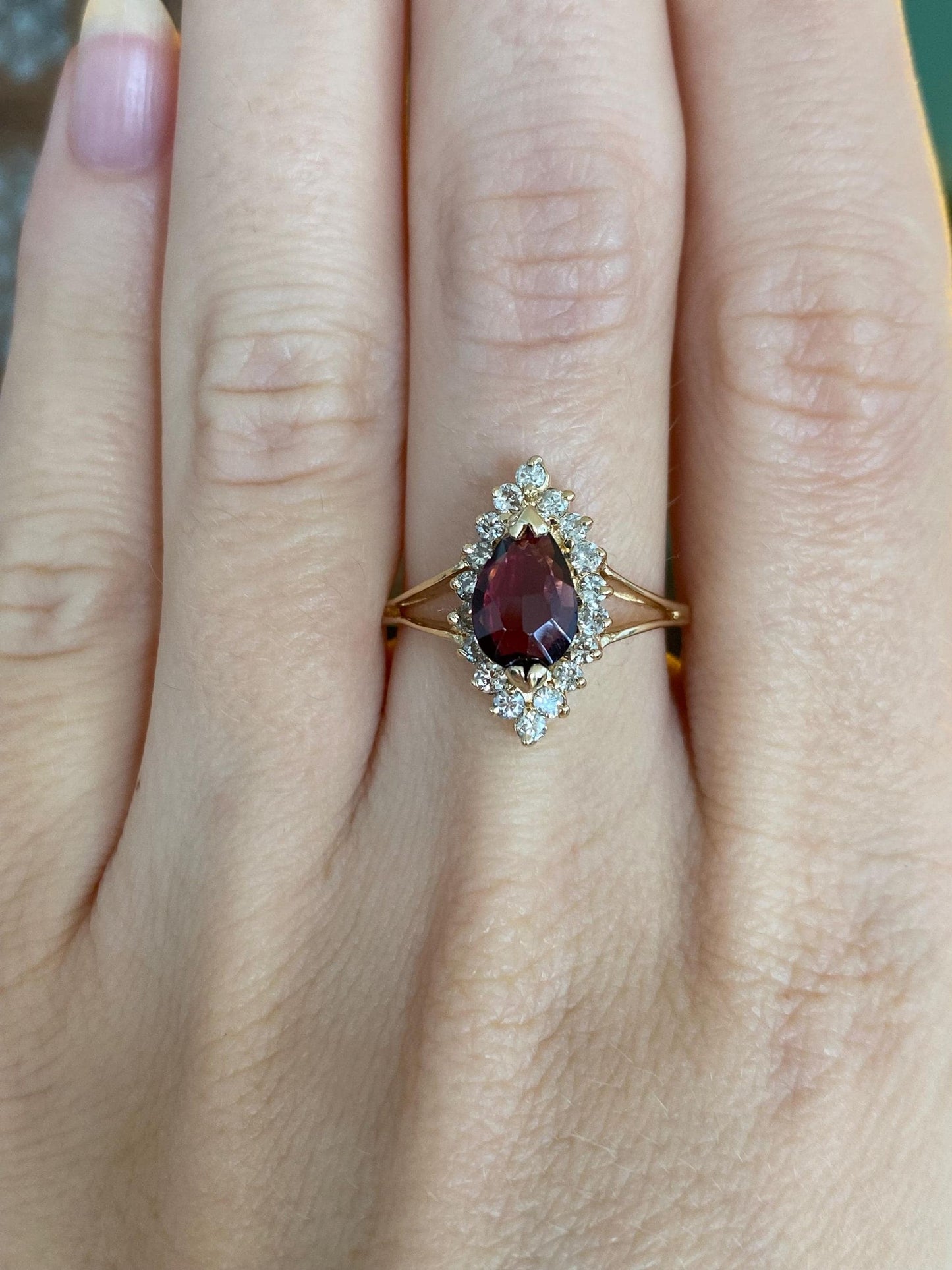 Vintage Solid 14k Yellow Gold Diamond Halo Pink Tourmaline Ring - Size 7.5