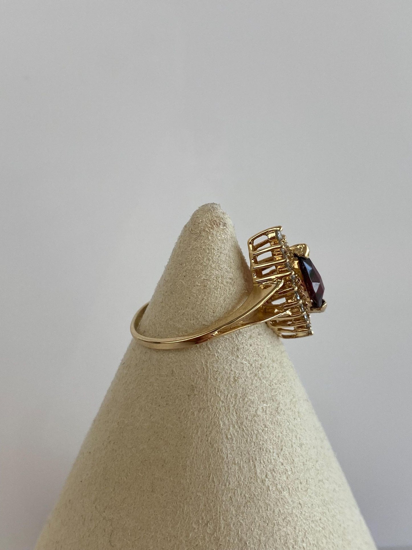 Vintage Solid 14k Yellow Gold Diamond Halo Pink Tourmaline Ring - Size 7.5
