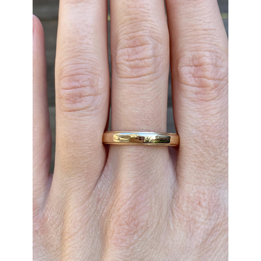 Vintage Solid 14k Yellow Gold Faceted Milgrain Ring Band - Size 11.75