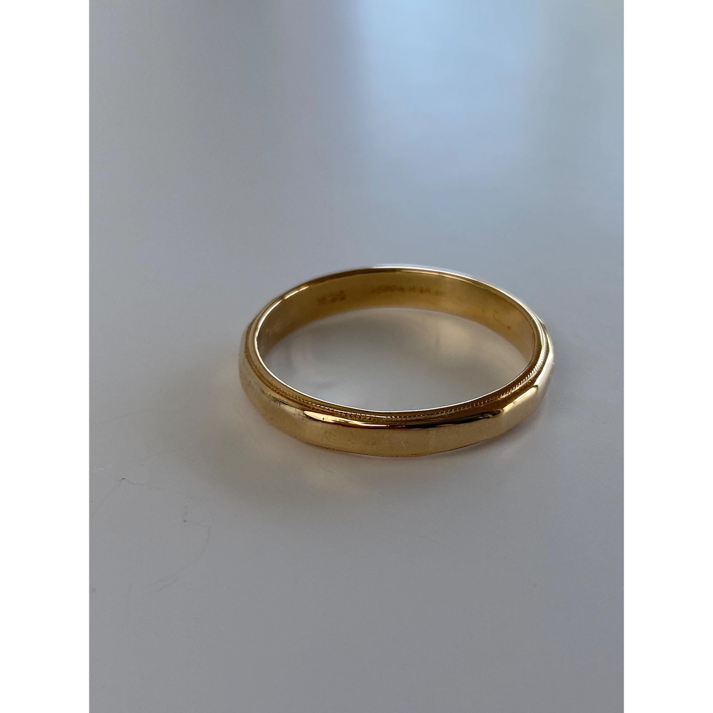 Vintage Solid 14k Yellow Gold Faceted Milgrain Ring Band - Size 11.75