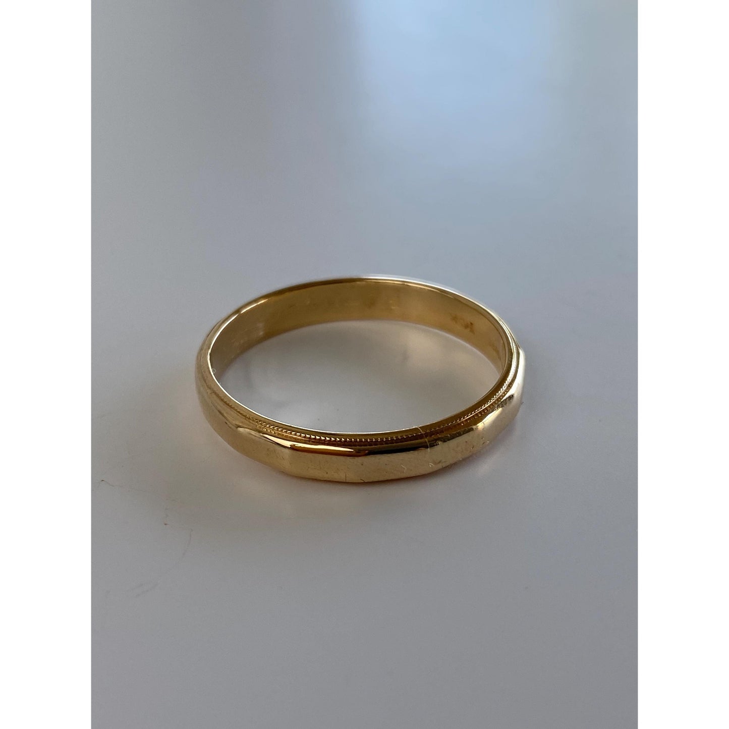 Vintage Solid 14k Yellow Gold Faceted Milgrain Ring Band - Size 11.75