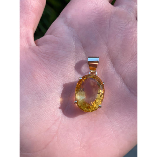 Solid 14k Yellow Gold Large Citrine Charm