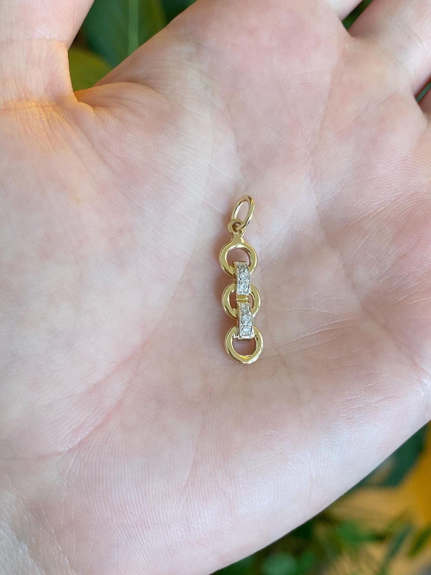 Vintage Solid 14k White & Yellow Diamonds Linked Design Charm
