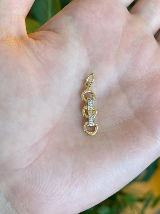 Vintage Solid 14k White & Yellow Diamonds Linked Design Charm