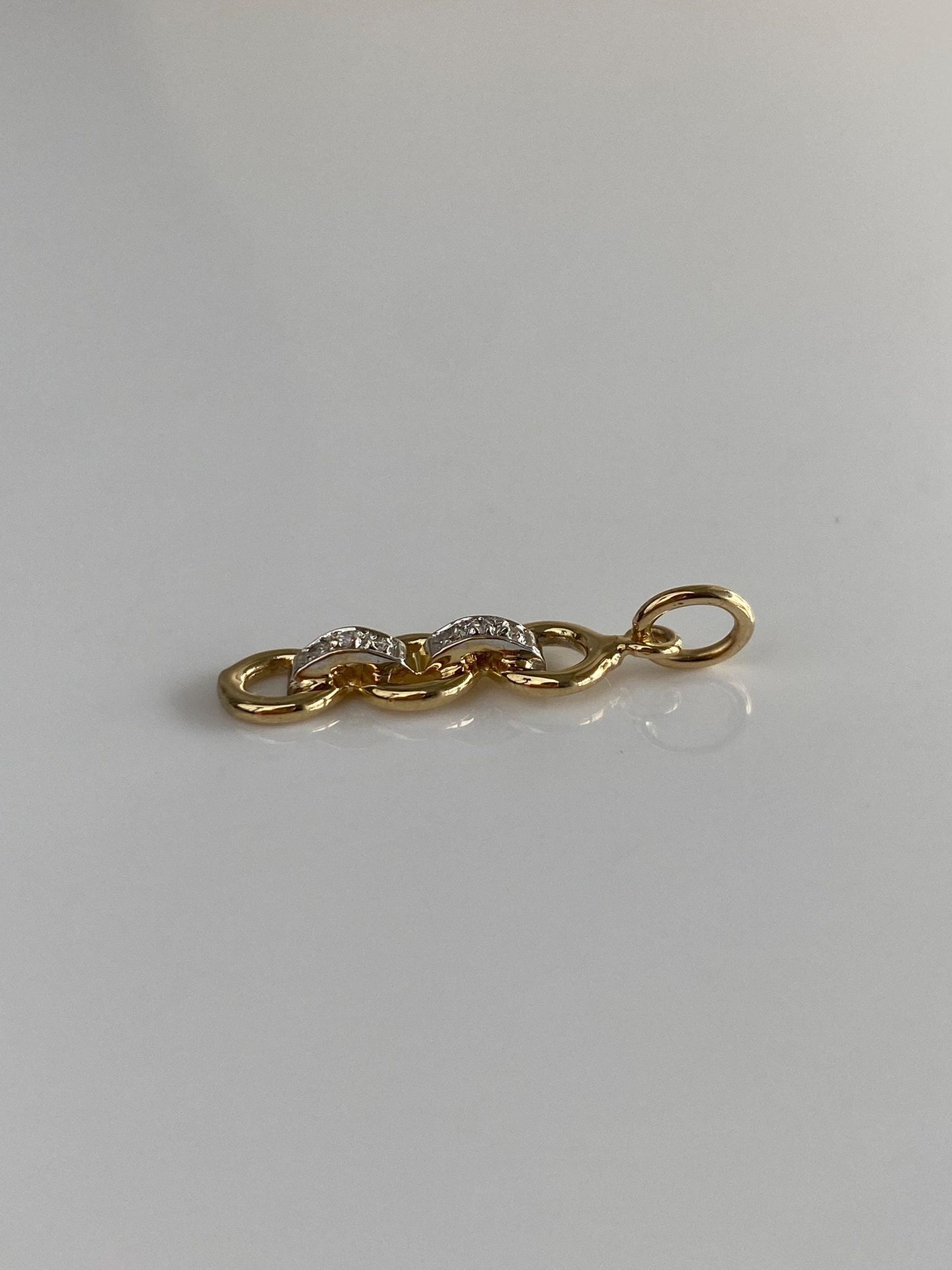 Vintage Solid 14k White & Yellow Diamonds Linked Design Charm
