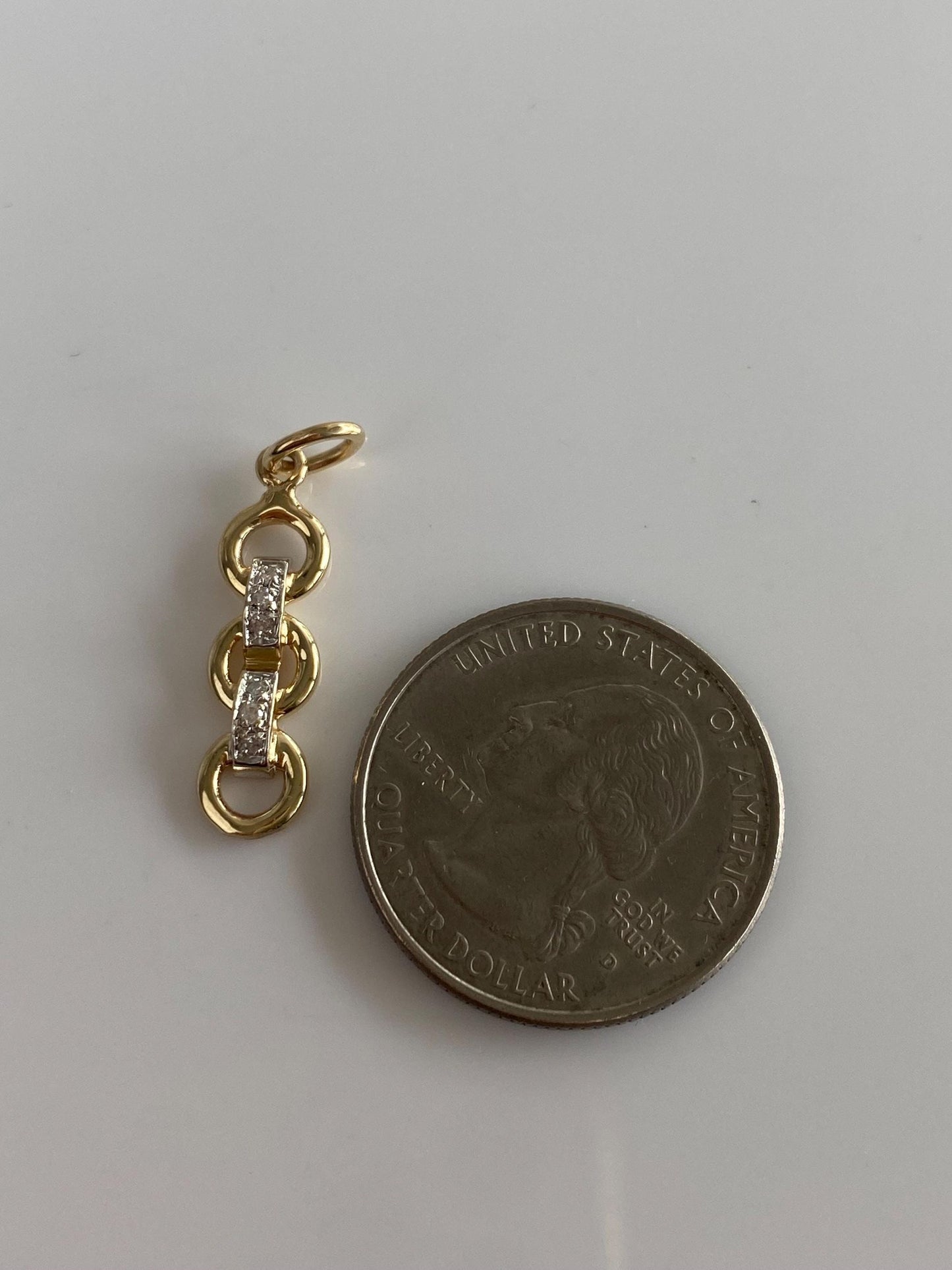 Vintage Solid 14k White & Yellow Diamonds Linked Design Charm