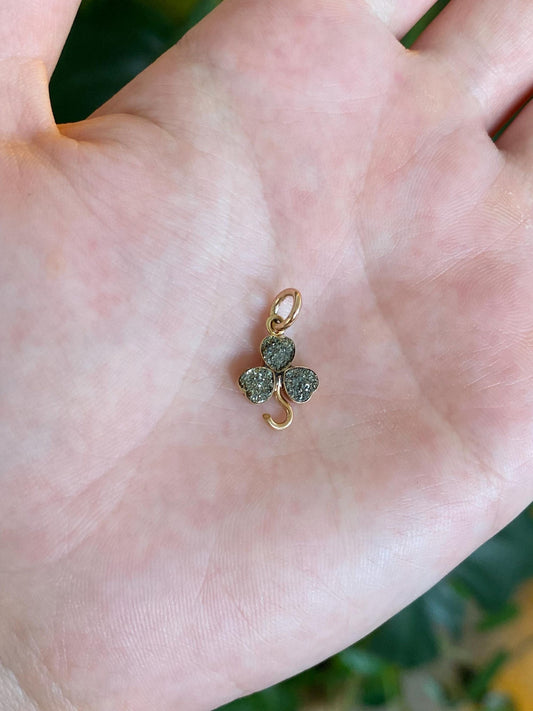 Vintage Solid 10k Yellow Gold Druzy Stone 3 Leaf Clover Stick Pin Conversion Charm