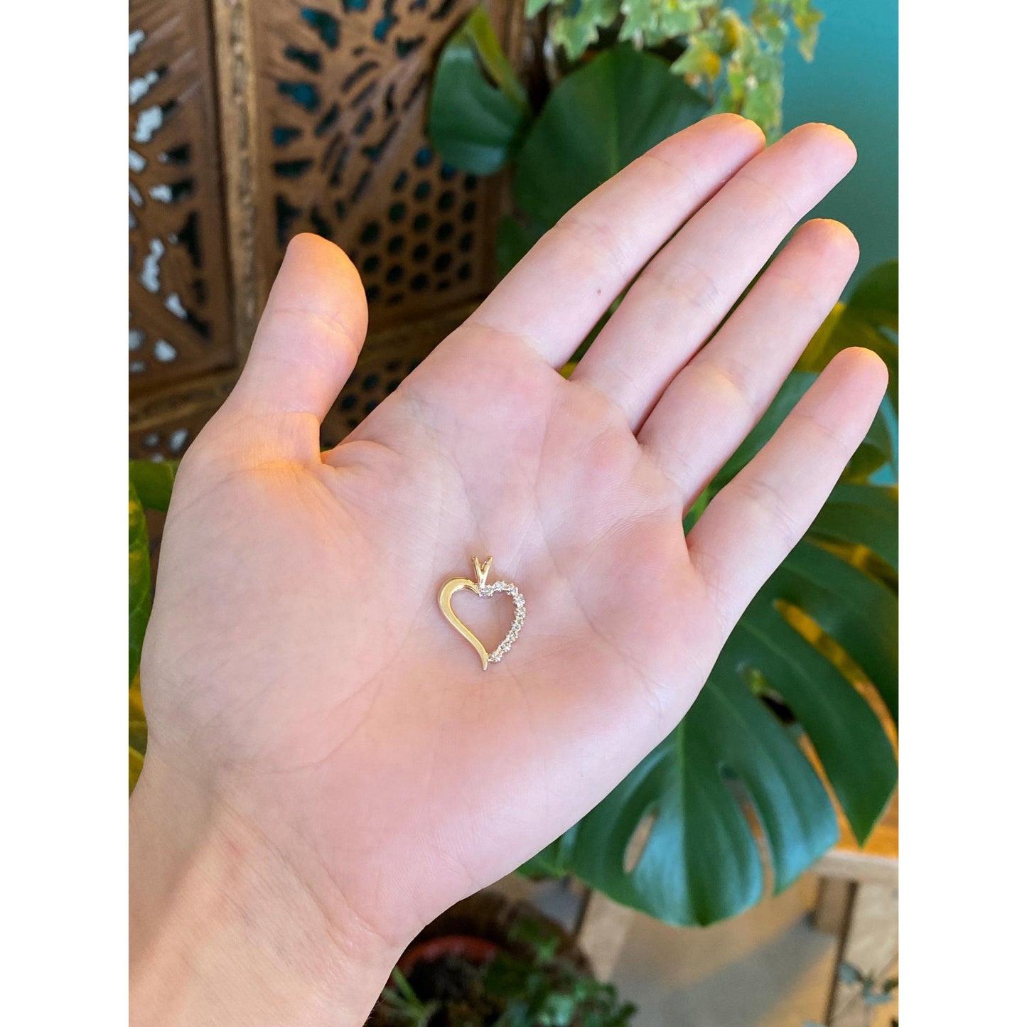 Vintage Solid 14k Yellow Gold Diamond Heart Charm