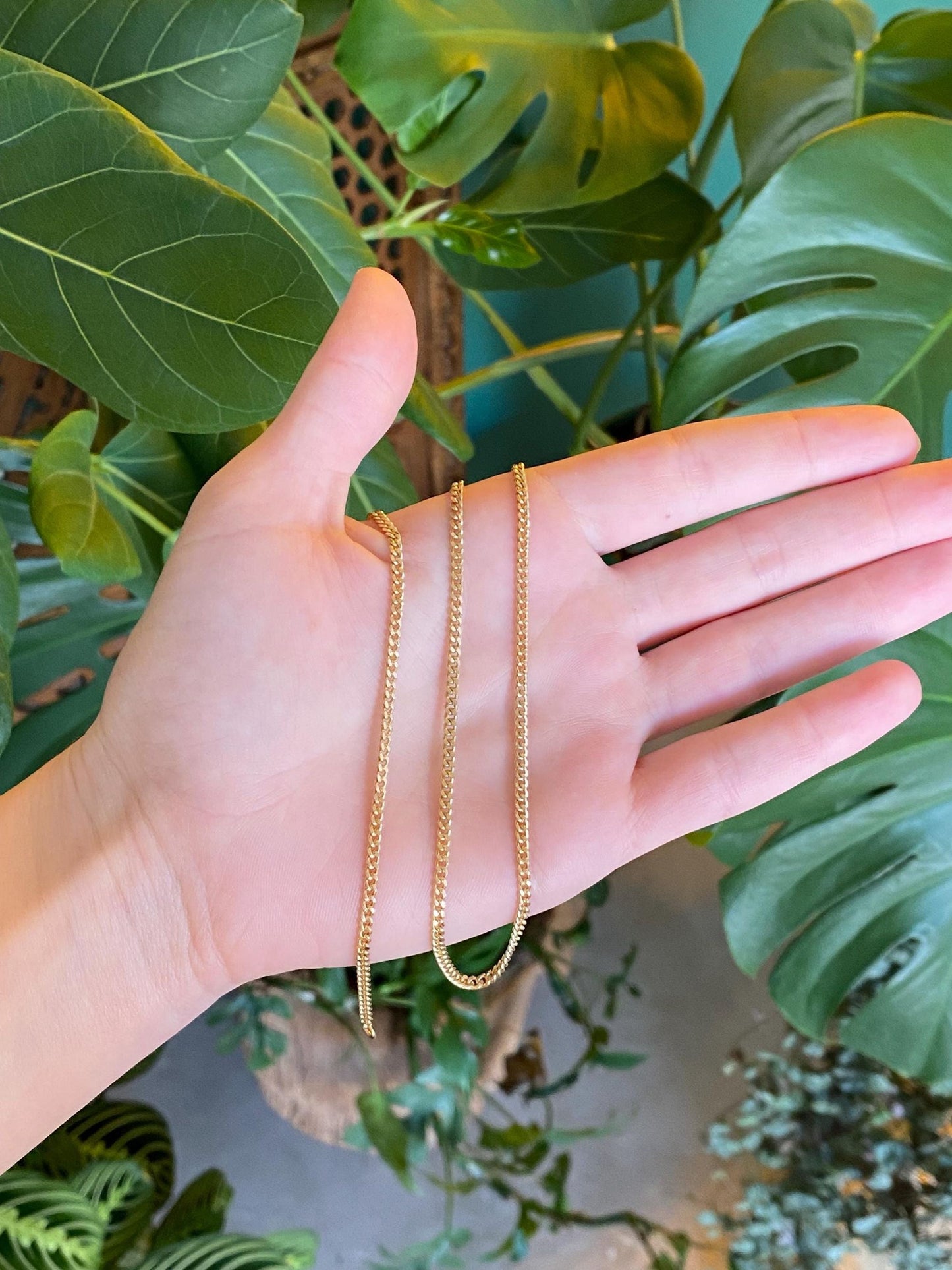 Vintage Solid 18k Yellow Gold Curb Chain Necklace - 20 inches