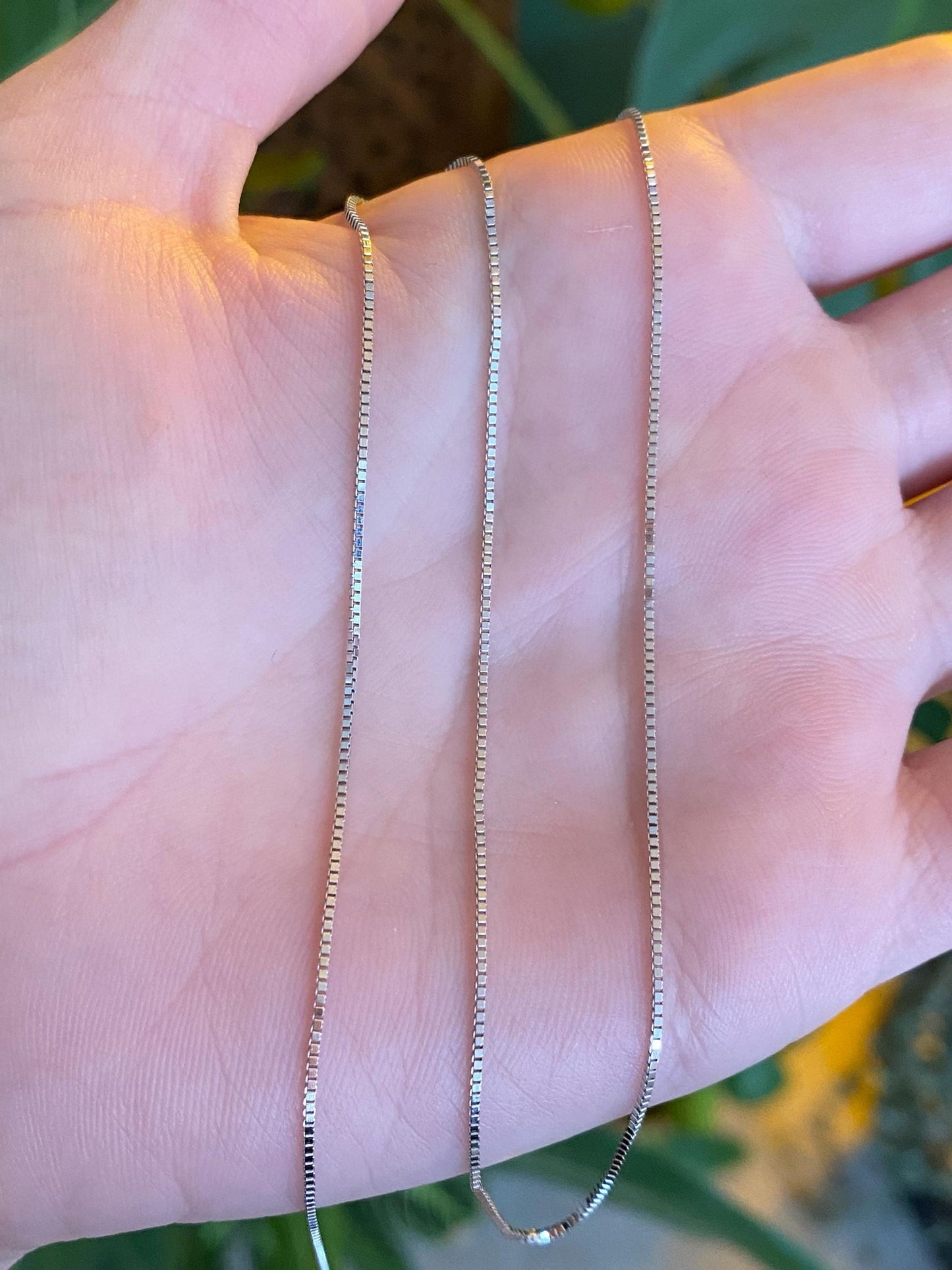 Vintage Solid 14k White Gold Box Chain Necklace - 16 inches
