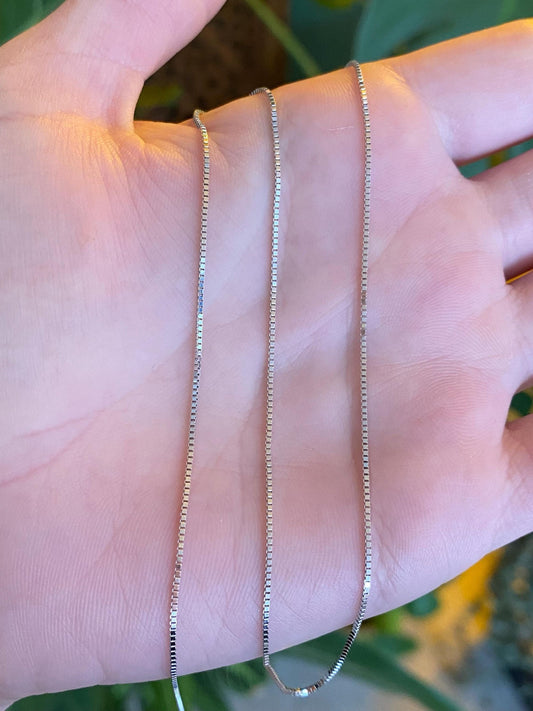 Vintage Solid 14k White Gold Box Chain Necklace - 16 inches