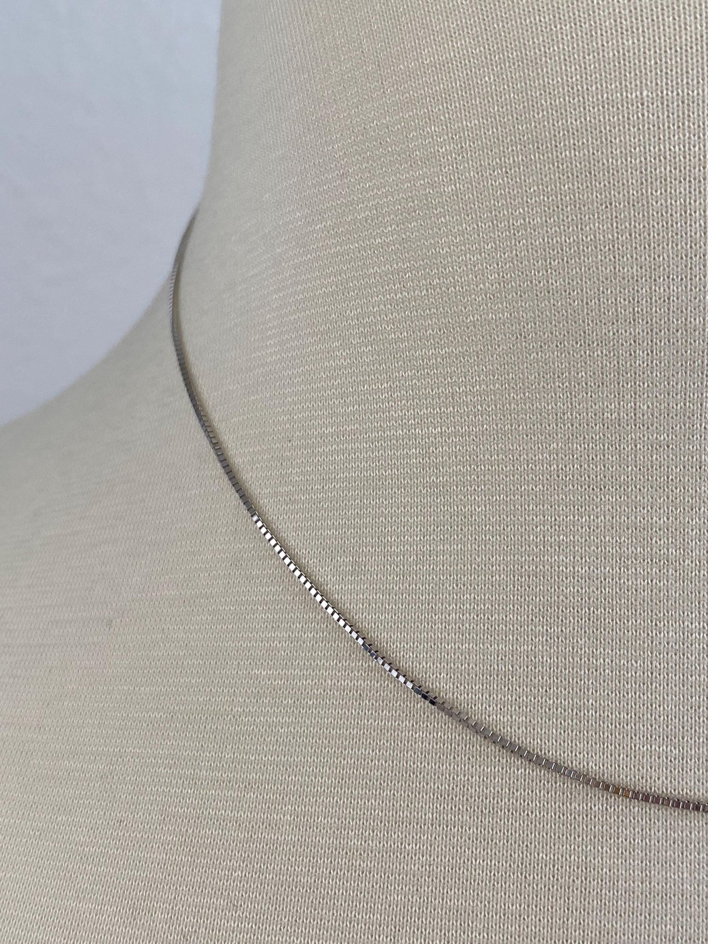 Vintage Solid 14k White Gold Box Chain Necklace - 16 inches