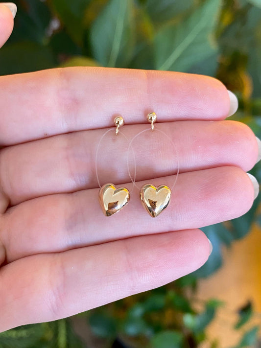 Vintage 14k Heart Dangle Stud Earrings