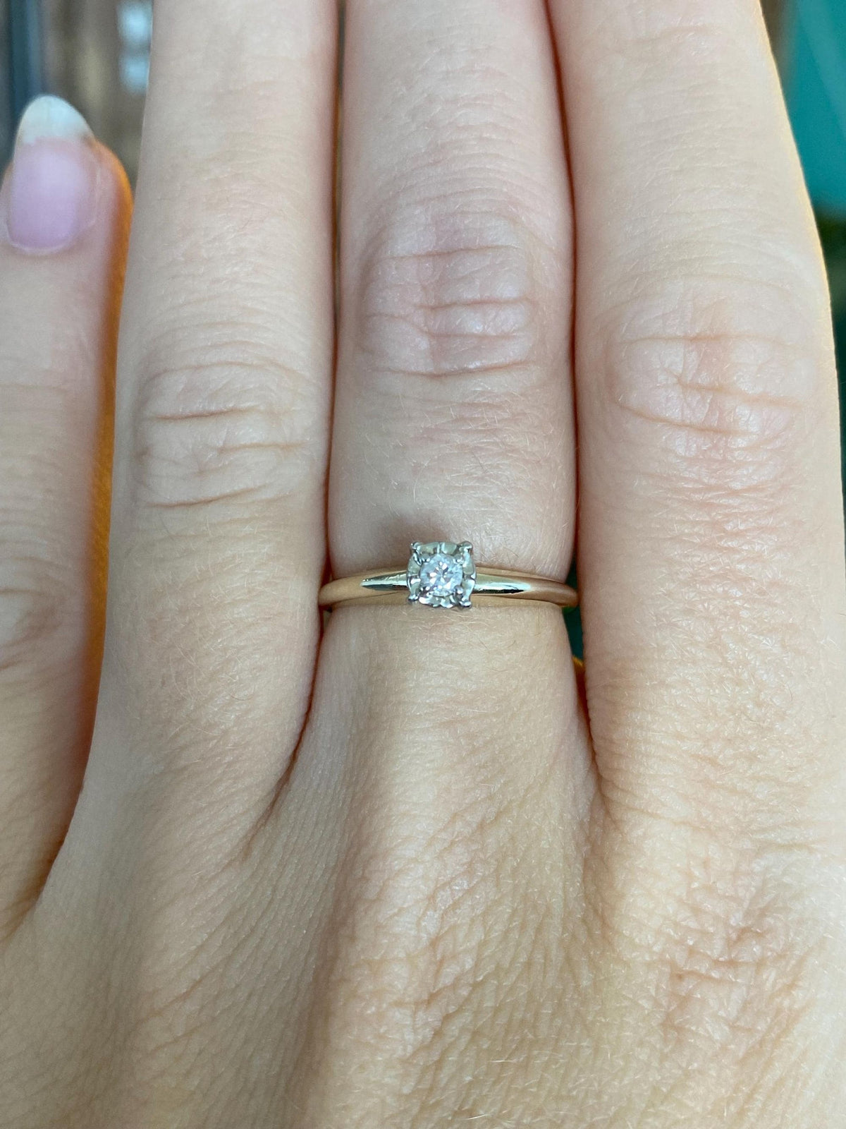 Vintage Solid 14k White & Yellow Gold Diamond Ring - Size 6