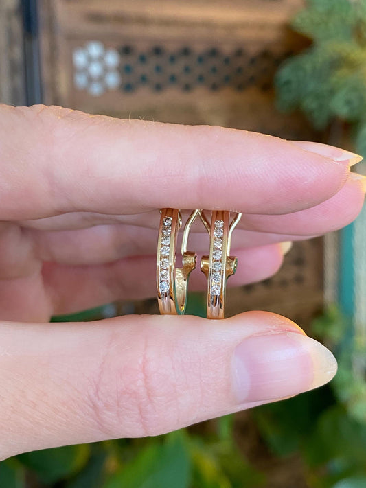 Vintage Solid 14k Yellow Gold Diamond Drop Earrings